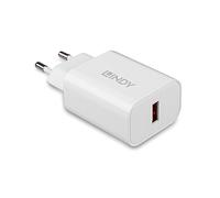 Lindy 73412 Chargeur Secteur 18W Quick Charge 3.0 (5V/3A, 9V/2A, 12V/1.5A) Blanc, pour Smartphone/Tablette, Protection Surtension