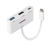 Lindy - Adaptateur vidéo - 24 pin USB-C mâle pour USB type A, HDMI, USB-C (alimentation uniquement) femelle - 18 cm - blanc - support 4K30Hz (3840 x 2160), support pour Power Delivery 3.0