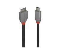 Lindy Câble USB Anthra Line – USB-C (M) vers Micro‑B (M) 24 pin, USB 3.2 Gen 1, 1 m, rond, noir