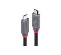 Lindy Anthra Line - Câble USB - USB-C (M) pour USB-C (M) - USB 2.0 / USB 3.2 / USB4 Gen 3x2 / Thunderbolt 3 - 80 cm - rond, Alimentation USB (5A, 100 W), support pour 8K60Hz, bi-directionnel - noir