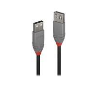 LINDY - Câble d'Extension USB 2.0, Anthra Line 0.5 Mètre, Connecteur USB Type A Mâle à Femelle, Vitesse de Transfert de Données Jusqu'à 480 Mbps pour Clavier, Imprimante, Caméra, Hard Disk