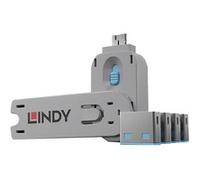 Lindy 40452 bloqueur de port Bloqueur de port + clé USB Type-A Bleu Acrylonitrile-Butadiène-Styrène (ABS) 5 pièce(s)