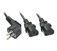 Lindy Câble Y d'alimentation 30048 – 1x prise mâle Schuko + 2x femelles IEC C13, 2,00 m Noir