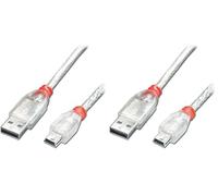 LINDY Câble USB 2.0 A vers Mini-B, Transparent, 0,5m (Lot de 2)