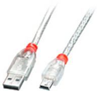 LINDY Câble USB USB-A mâle, USB-Mini-B mâle 3.00 m transparent 41784
