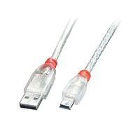 Lindy Câble USB A mâle vers Mini‑B mâle – USB 2.0 – 3 m – Transparent