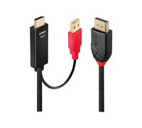 Lindy - Câble vidéo/audio - HDMI, USB mâle pour DisplayPort mâle - 5 m - blindé - noir - support 4K, rond, actif