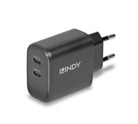 Lindy Chargeur Secteur GaN 65W, 2 Ports USB Type-C, Power Delivery 3.0 & PPS, 5-20V, 3.25A Max, Protections Surtension/Courant/Température, Noir