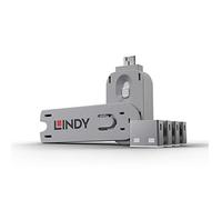 Lindy 40452 bloqueur de port Bloqueur de port + clé USB Type-A Bleu Acrylonitrile-Butadiène-Styrène (ABS) 5 pièce(s)