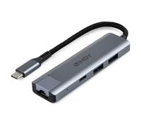 Lindy - Concentrateur (hub) - Type-C and Gigabit Ethernet - 1 x RJ-45 + 1 x USB-C 3.2 Gen 2 + 2 x USB-A 3.2 Gen 2 - de bureau
