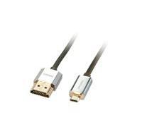 LINDY - Câble HDMI vers Micro HDMI A/D CROMO Slimline High Speed 2 Mètres avec Design Slimline, 4k@60Hz 18G 3D 1080p HDCP 2.2 ARC CEC Testé ATC Compatible avec TV, PC Monitor, Tablette, Caméra