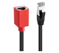 Lindy - Rallonge de câble réseau - RJ-45 (M) pour RJ-45 (F) - 20 cm - 6 mm - FTP - CAT 6a - sans halogène, sans crochet - noir, rouge