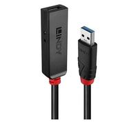 Lindy - Rallonge de câble USB - USB type A (M) pour USB type A, power DC jack 2.5 mm (ID: 0.7 mm) (F) - USB 3.2 - 5 m - actif, mince - noir