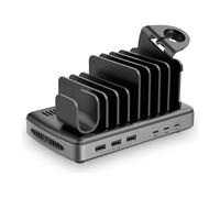 Lindy Station de charge USB 6 ports 160W – 3x USB‑C / 3x USB‑A, PD 3.1, QC 4.0 – Gris/Noir