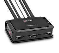 Lindy Switch KVM 2 ports HDMI 4K30, USB 2.0 & audio, câbles intégrés