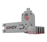 Lindy Verrouillage de port USB USB-Lock + Key 40450 - Jeu de 4 rose avec 1 clé