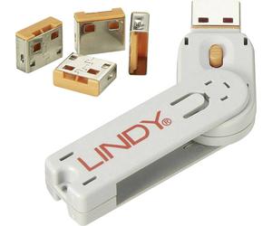 LINDY Verrouillage de port USB USB-Lock + Key jeu de 4 orange avec 1 clé 40453