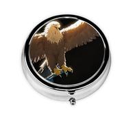 Line Art Eagle Mini pilulier rond, peut être mis dans un portefeuille, une poche, léger et pratique, pilulier à 3 compartiments, pilulier portable,
