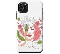 Line Art Femme Fleur Matcha Thé Fouet Cheveux Fleurs Femmes Coque pour iPhone 11 Pro Max