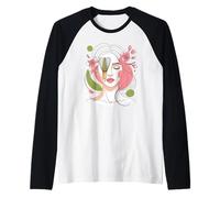 Line Art Femme Fleur Matcha Thé Fouet Cheveux Fleurs Femmes Manche Raglan