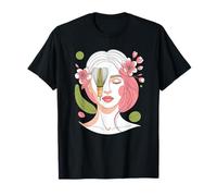 Line Art Femme Fleur Matcha Thé Fouet Cheveux Fleurs Femmes T-Shirt