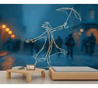 Line Art Figure with Umbrella Papier peint Nuit pluvieuse Papier peint pour chambre d'enfant Papier peint de rue de ville Papier peint mural pour chambre à coucher salon 490 x 350 cm