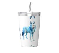 Line Art Wolf Line Art Wolf Bouteille en acier inoxydable avec paille conique amovible et portable pour sports de plein air