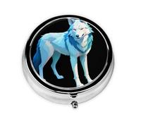 Line Art Wolf Mini pilulier rond, peut être mis dans un portefeuille, une poche, léger et pratique, 3 compartiments, pilulier portable,
