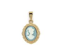 line.bijoux Pendentif camée fond bleu bord travaillé plaqué or 750/000