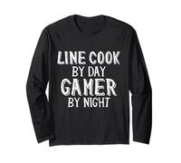 Line Cook by Day Gamer by Night Jeu vidéo Restaurant Chef Manche Longue