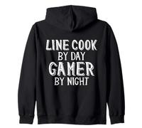 Line Cook by Day Gamer by Night Jeu vidéo Restaurant Chef Sweat à Capuche