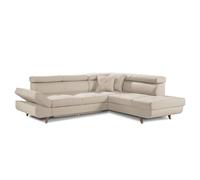 Bestmobilier Canapé d'angle droit convertible 5 places LINEA - Tissu Beige Beige