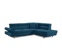 Linea - Canapé d'angle droit convertible scandinave - L 252 x P 190cm Couleur - Bleu canard