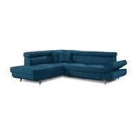 BestMobilier LINEA canapé d'angle gauche convertible 5 places - Tissu Bleu canard