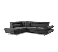 Linea - Canapé d'angle gauche convertible - 5 places - avec têtières - Gris foncé