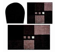 Linea Due Tapis de Bain 3D, Ultra Doux et Absorbant, Antidérapant, 5 Ans de Garantie, MERKUR, Set de 3 Pièces Couverture de WC, 40x50+50x80 cm, Marron