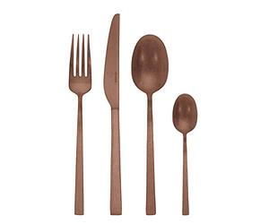 Linea Q Lot de 24 couverts vintage en acier inoxydable/PVD cuivre