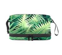 Linear Green Leaf Plant Trousse de maquillage double couche pour femmes et filles, trousse de toilette de voyage, trousse de maquillage pratique avec compartiment à brosse, multicolore, 27x15x14