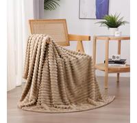 Linecooo Couverture polaire pour canapé-lit, super douce et confortable en microfibre avec motif à rayures pour adultes, femmes, filles, 152,4 x 203,2 cm, brun clair