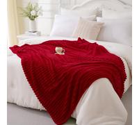 Linecooo Couverture polaire pour canapé-lit, super douce et confortable, en microfibre et flanelle avec motif à rayures pour adultes, femmes, filles, 152,4 x 203,2 cm, rouge