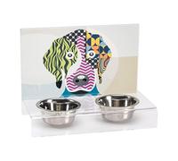 LINEE Recanati MASCOTAS Porte-bol surélevé PUPPY, en PMMA avec graphisme décoratif - Design ergonomique, fabriqué en Italie (chien, petit 39 x 22 x 30 cm)