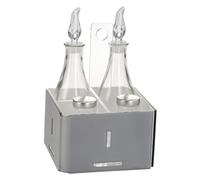 LINEE Recanati MediterRANEA Menage - Set d'assaisonnements porte huile vinaigre sel poivre en PMMA et verre 17 x 17 x 23 cm - Design décoratif de table - Fabriqué en Italie (gris transparent/blanc)