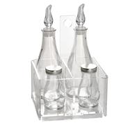LINEE Recanati MediterRANEA Menage - Set d'assaisonnements porte huile vinaigre sel poivre en PMMA et verre 17 x 17 x 23 cm - Design décoratif de table - Fabriqué en Italie (Transparent)
