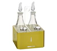 LINEE Recanati MediterRANEA Menage - Set d'assaisonnements porte huile vinaigre sel poivre en PMMA et verre 17 x 17 x 23 cm - Design décoratif de table - Fabriqué en Italie (Jaune Transparent/Blanc)