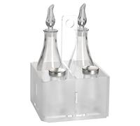 LINEE Recanati MediterRANEA Menage - Set de condiments porte huile vinaigre sel poivre en PMMA et verre 17 x 17 x 23 cm - Design décoratif de table - Fabriqué en Italie (transparent satiné)