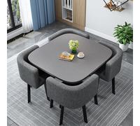 Linen B Ensemble de salle à manger : table ronde/carrée avec 4 chaises noires peu encombrantes pour la cuisine et la salle à manger pour 4 personnes Design moderne pour la maison et la cuisine