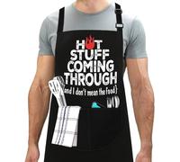 LINEN CLOSET® King of the Grill Tablier pour homme - Tablier de barbecue professionnel avec 2 poches avant - Pour la maison, la cuisine, le jardin, le travail et le restaurant, Noir 9., taille unique