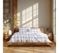 Linen Closet Parure de lit 100% Percale de Coton 160 g/m² pour Grand lit, Motif Tartan Gris