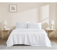 Linen Closet Parure de lit 4 pièces en Coton Bio de 144 Fils au Pouce carré, pour lit Double, Blanc Arctique