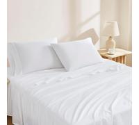 Linen Closet Parure de lit 4 pièces en Coton Bio de 144 Fils au Pouce carré, très Grand lit, Blanc Arctique